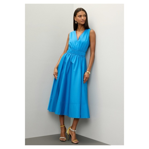 ROKSANDA COLLECTIVE Dress Blue Midi Size 12 Sleeveless Cotton V-Neck Casual EUC - Picture 4 of 16